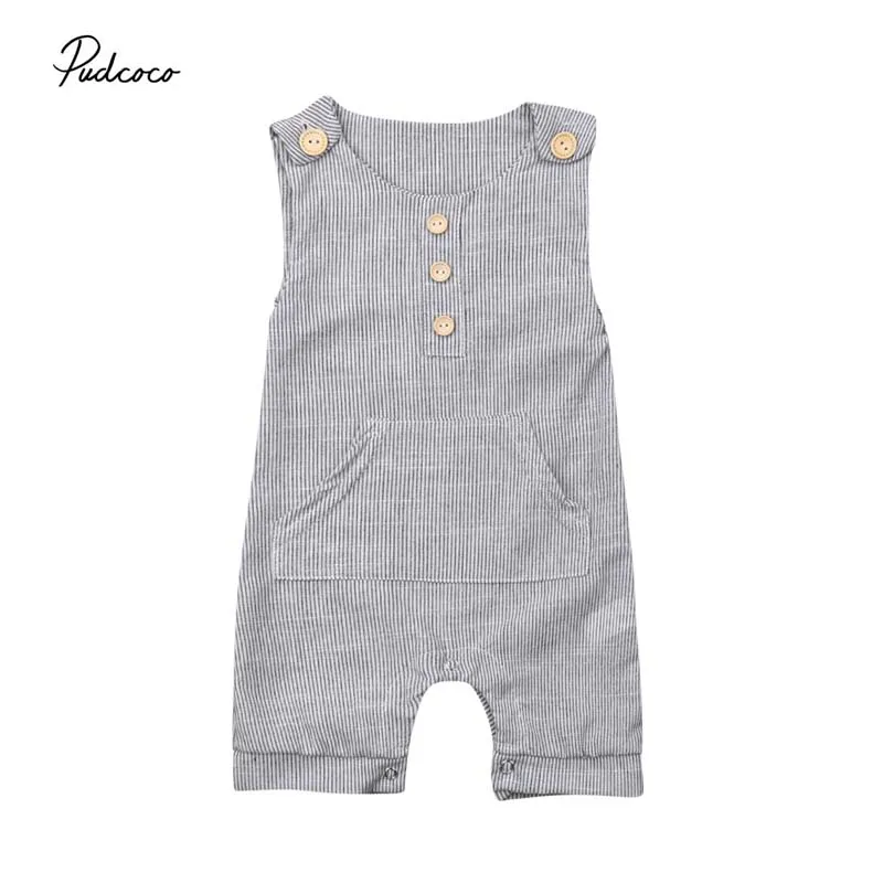 

2019 Brand Newborn Baby Boys Romper Jumpsuit Outfit Cotton Linen Button Sleeveless Clothes Playsuit Babygrow 0-18M