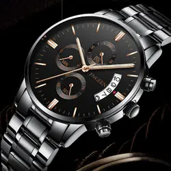 2019 бизнес для мужчин спортивные часы нержавеющая сталь 30 м водостойкий кварц-часы Автоматическая Дата черный мужской часы Relogio Masculino