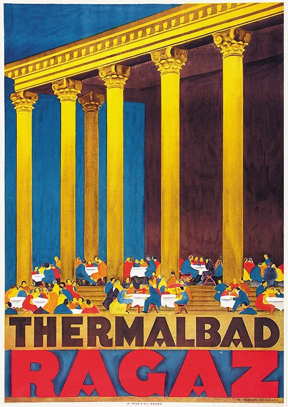 Switzerland St. Gallen туристические постеры Thermalbad Ragaz классические наклейки на стену