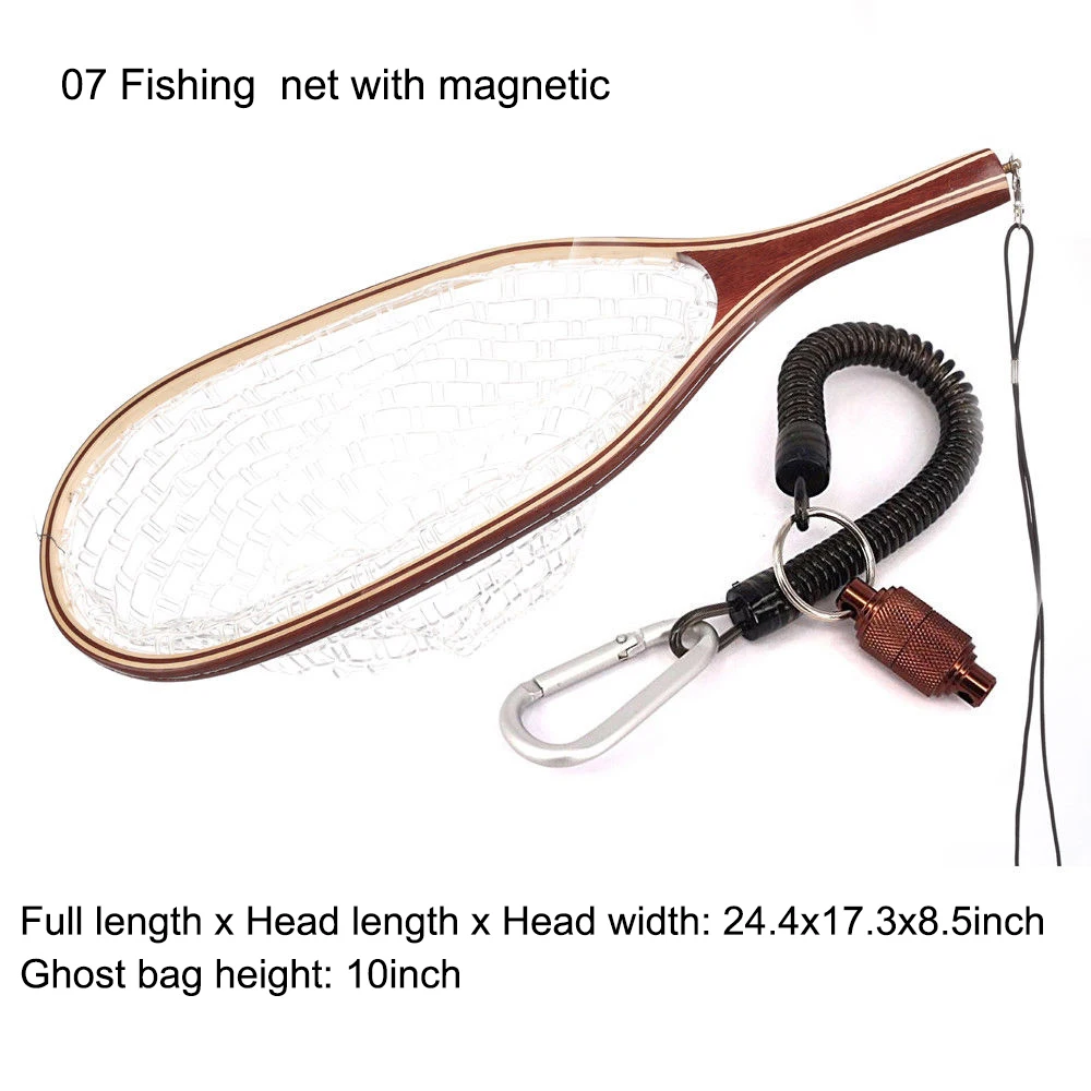 Aventik Fly Fishing Net Mesh Wooden Handle Rubber Landing Net Catch And