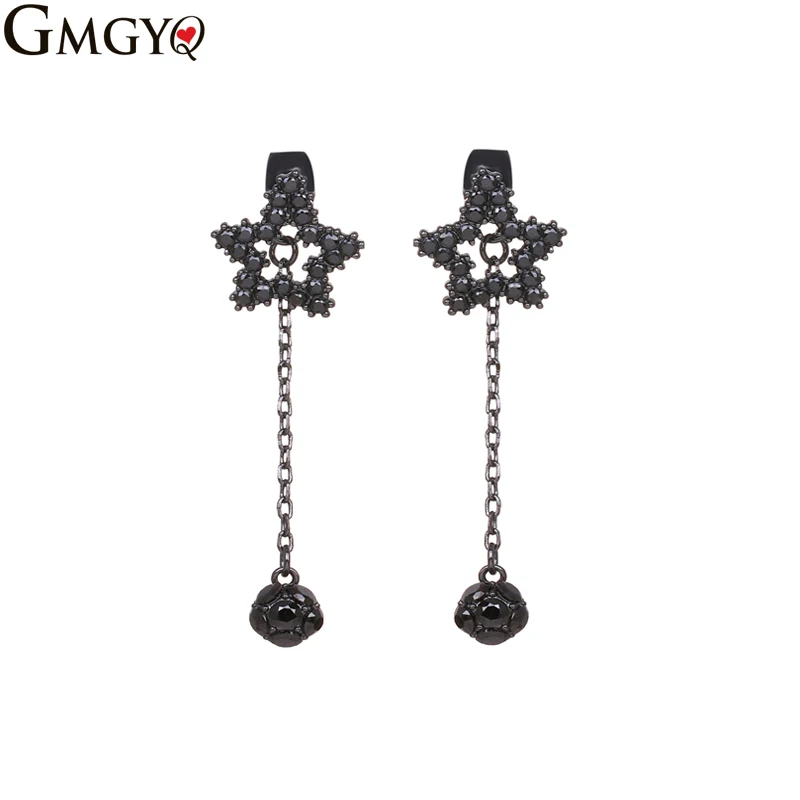 

GMGYQ European And American Fashion New Minimalist Black Pentagram Earrings For Women Zircon Earrings Of The Tassels Earrings