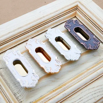 

Fashion Carving painting Recessed Door Handles Glass sliding door Hidden knob Flush Pull bronze antique Furniture decoration