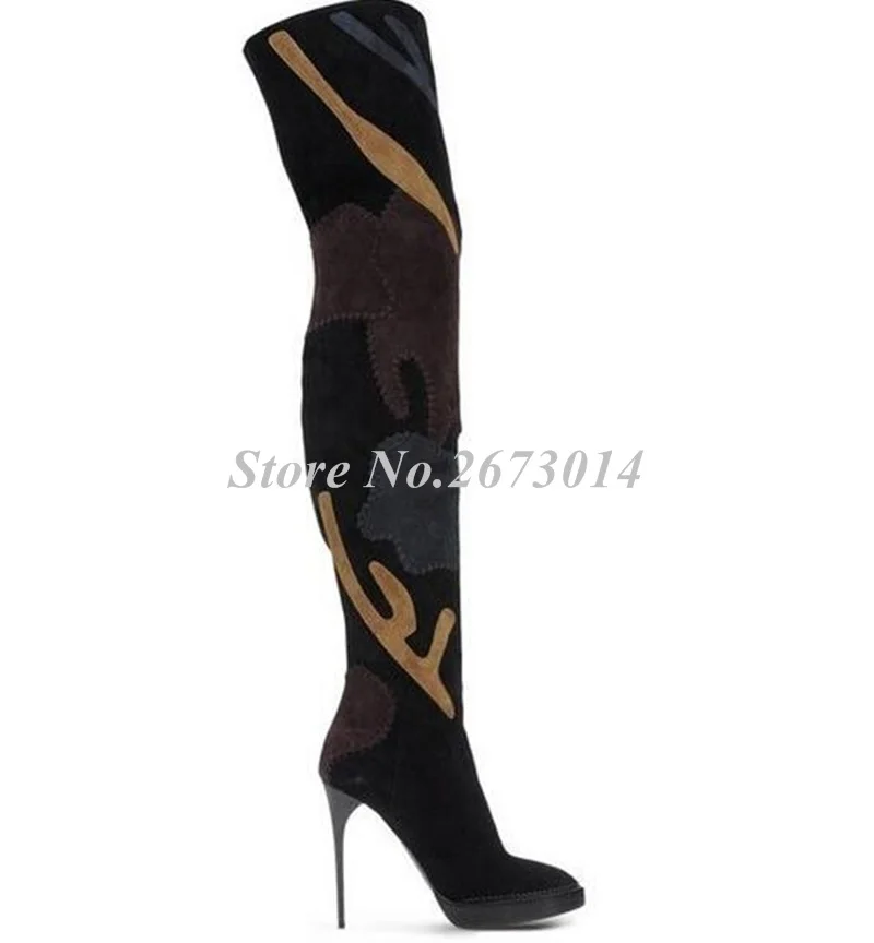 2019-European-Style-Winter-New-Arrival-Women-Boots-Floral-Patchwork-Over-the-Knee-Boots-Suede-Leather (2)