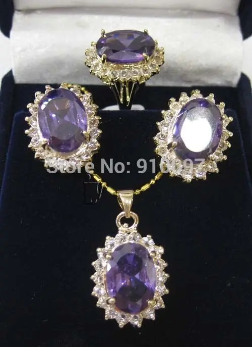 

Jewe661E >>Faceted Russican Amethyst pendant necklace earrings ring set