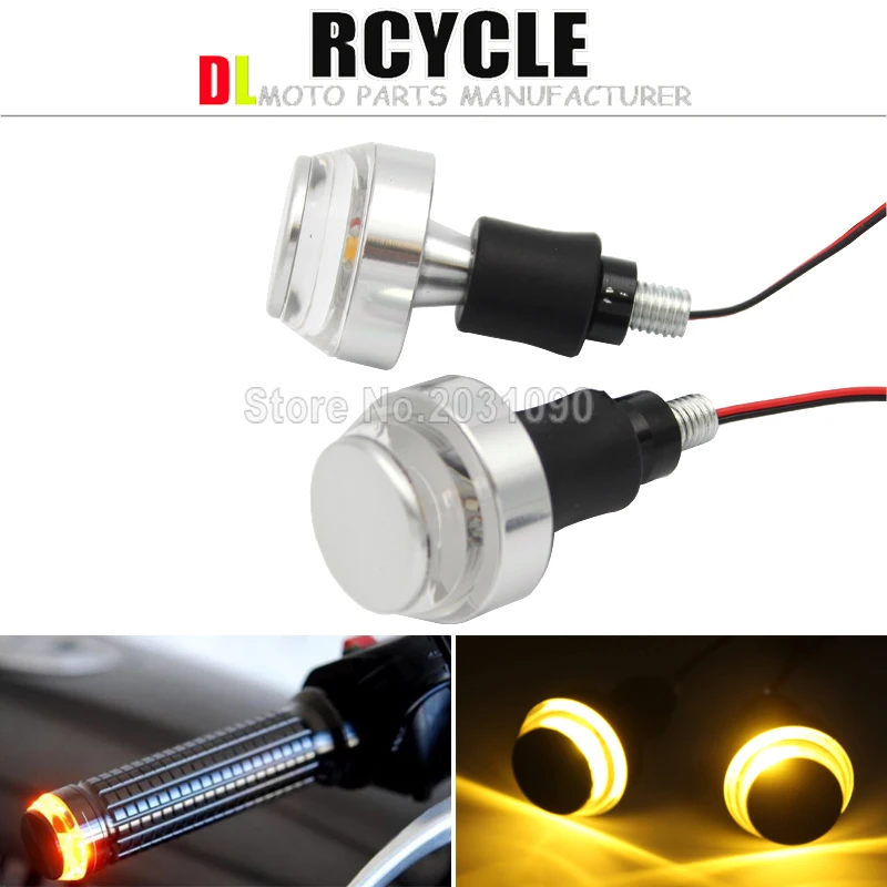 Details about 2PCS 22MM Silver LED Handle Bar End Indicator Grip Plug Turn Signal Light Motorcycle