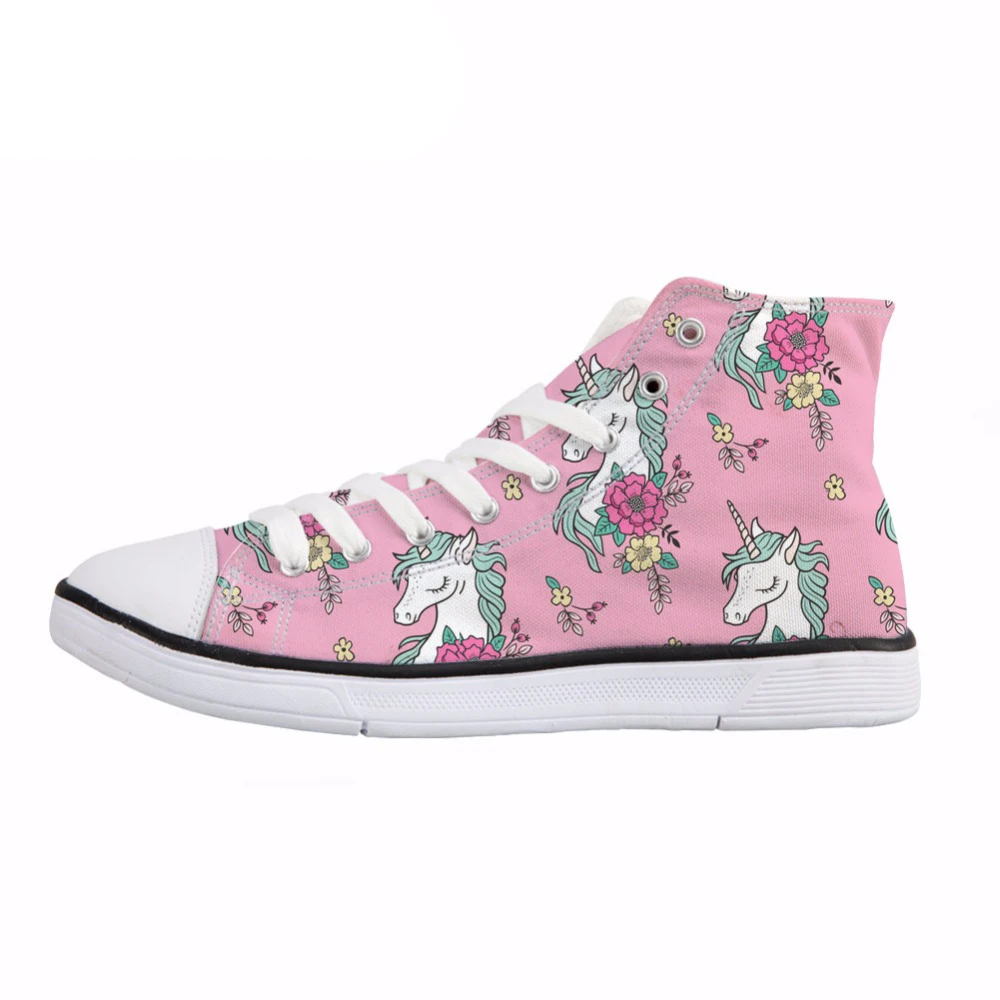 

NOISYDESIGNS Cute Pink Unicorn Print Women Canvas Shoes Classis High Top Vulcanize Shoes for Teenagers Spring Lacing Sneakers