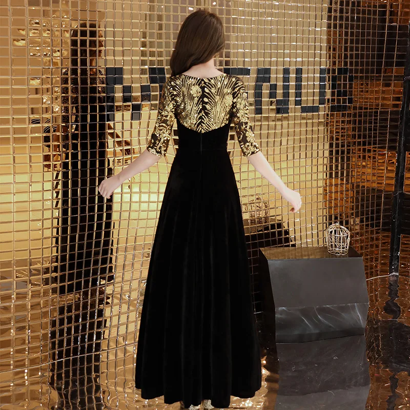 Robe de soiree черные велюровые вечерние платья с круглым вырезом Элегантные Бархатные