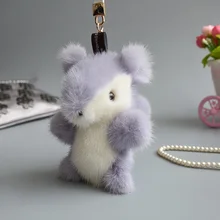 2017 Genuine mink Fur Keychain fashion Soft Fur squirrel Key ring bag Pendant gift car pendant car accessories key rings