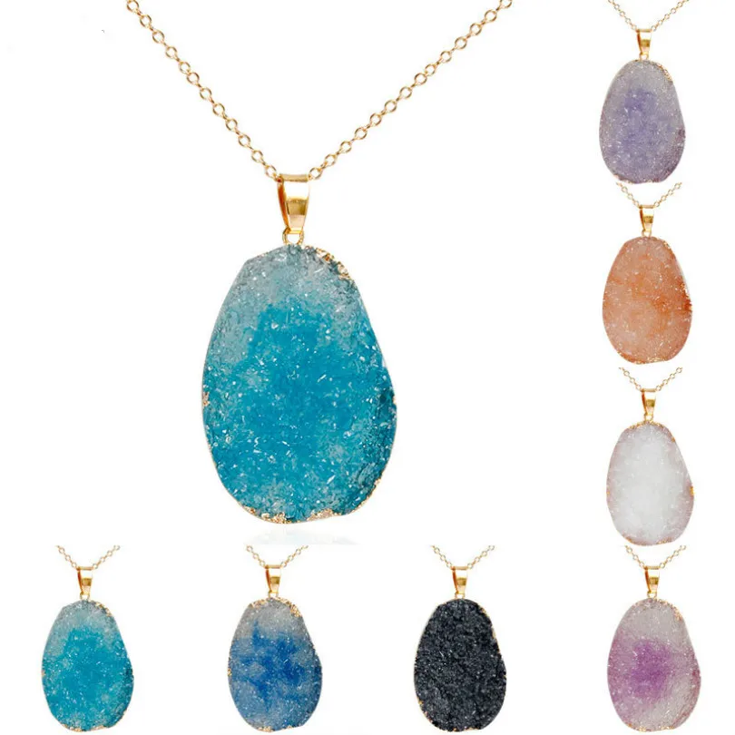 

Fashion Jewelry Multicolor Natural Crystal Necklace Irregular Raw Stone Phnom Penh Single Necklace Female Elegant Necklace