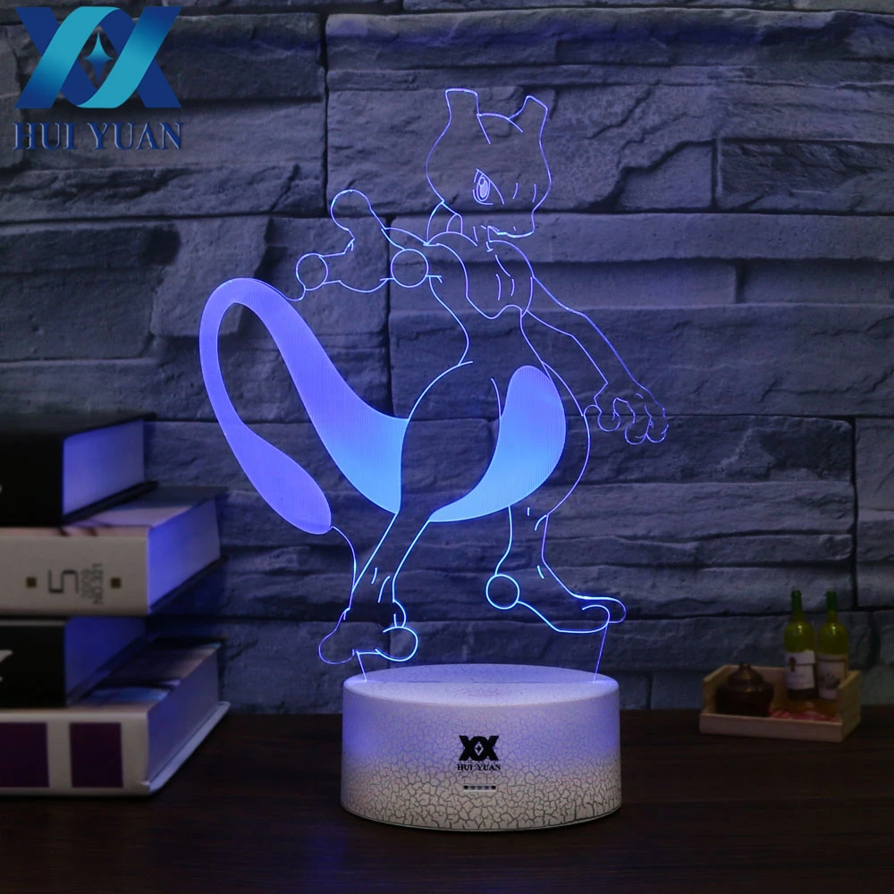 

HUI YUAN Mewtwo 3D Lamp LED Night Light Touch Table Lamp 7 Color Change Powered by Battery USB