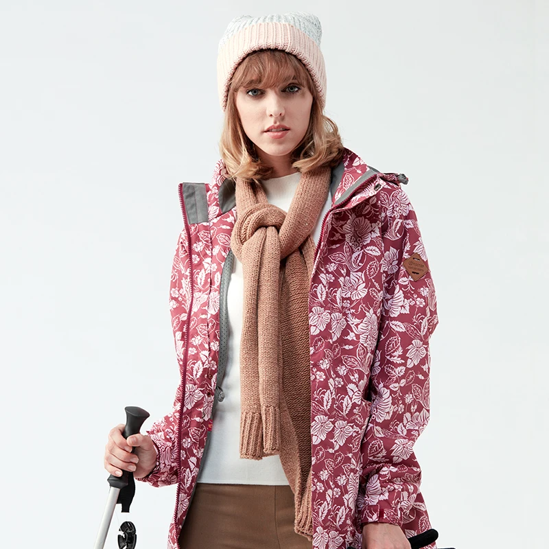 

Women Coat Fashion Floral Print Jackets Slim Two-piece Simple creative Winter Windproof Thermal Outdoor Skiing Trekking Clothes