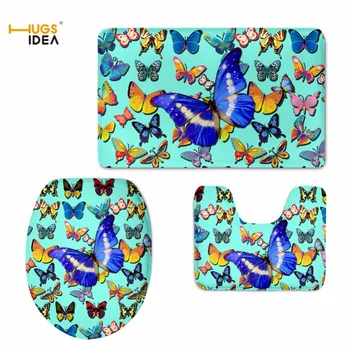 

HUGSIDEA Home Decoration Bathroom Toilet Seat Cover Fashion 3D Animal Butterfly Printing Toilet Lid Mat Kitchen House Floor Rugs
