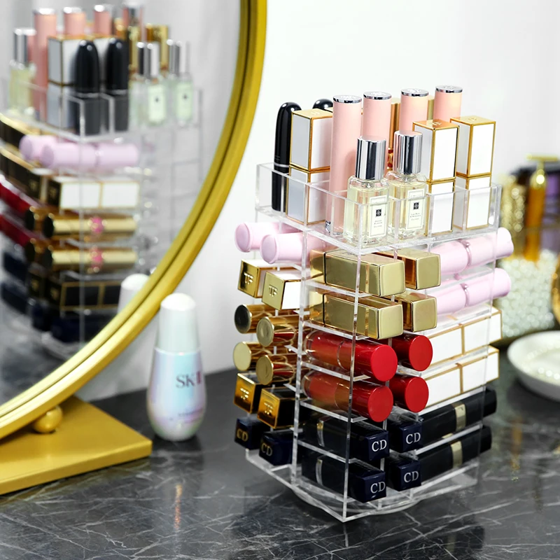 M Rotating Acrylic Makeup Organizer Storage Case Lipstick Holder Boxes Rotating Lip Gloss Display Boxes 64 bottles C5132