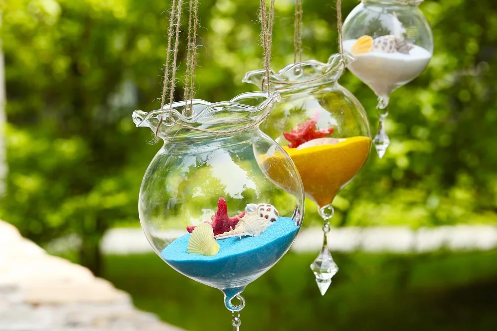 Hanging Glass Vase Fish Tank Glass Terrarium with pendants Candle