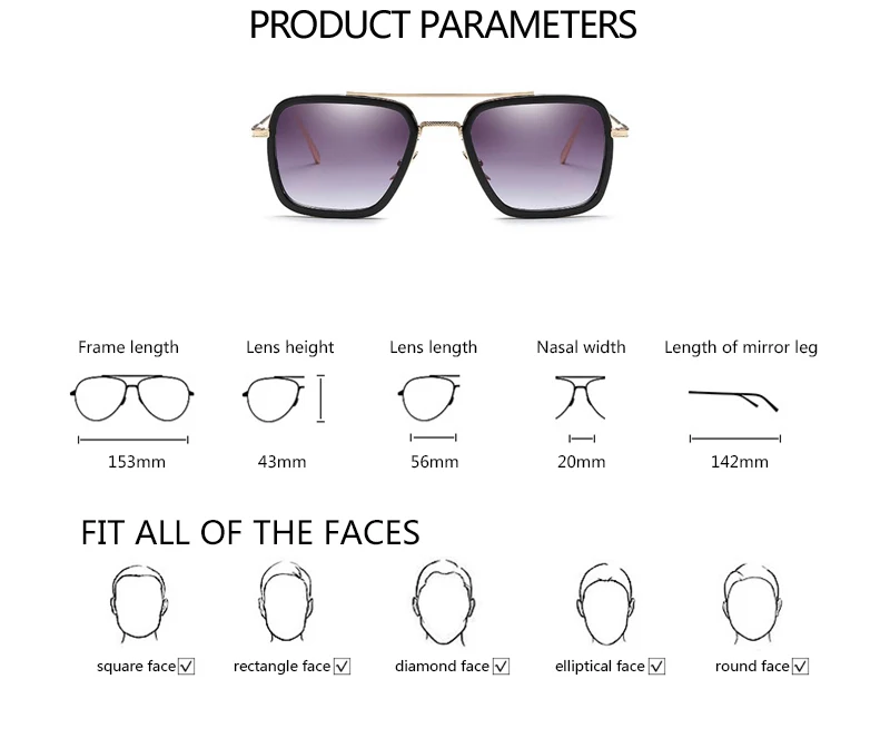 Солнцезащитные очки для мужчин Для мужчин Тони Старк солнцезащитные очки авиаторы моды Мстители очки Роберт Дауни мл. очки De Soleil Homme