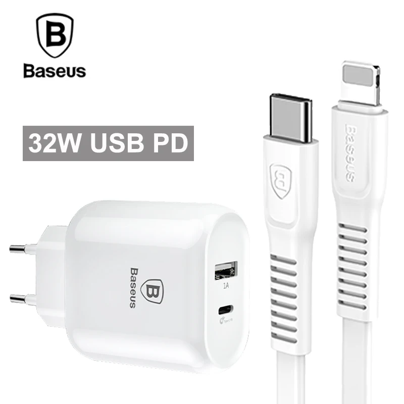 

Baseus Type-C PD Quick Charge USB Charger 32W EU Plug Adapter For iPhone X 8 With PD Cable Fast Charging For Samsung S9 S8