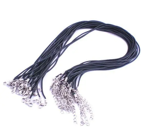 

20Pcs 2mm Lobster Clasp Black Rubber Necklace Strings With Clasps 43cm(17")(W01762 X 1)