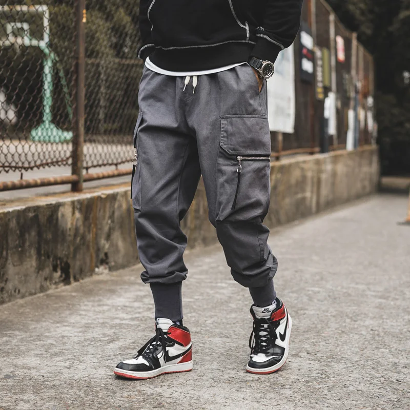 Privathinker мужские модные штаны для бега мужские спортивные штаны с большими карманами на щиколотке мужские осенние комбинезоны шаровары размера плюс - Цвет: Gray(Asian Size)