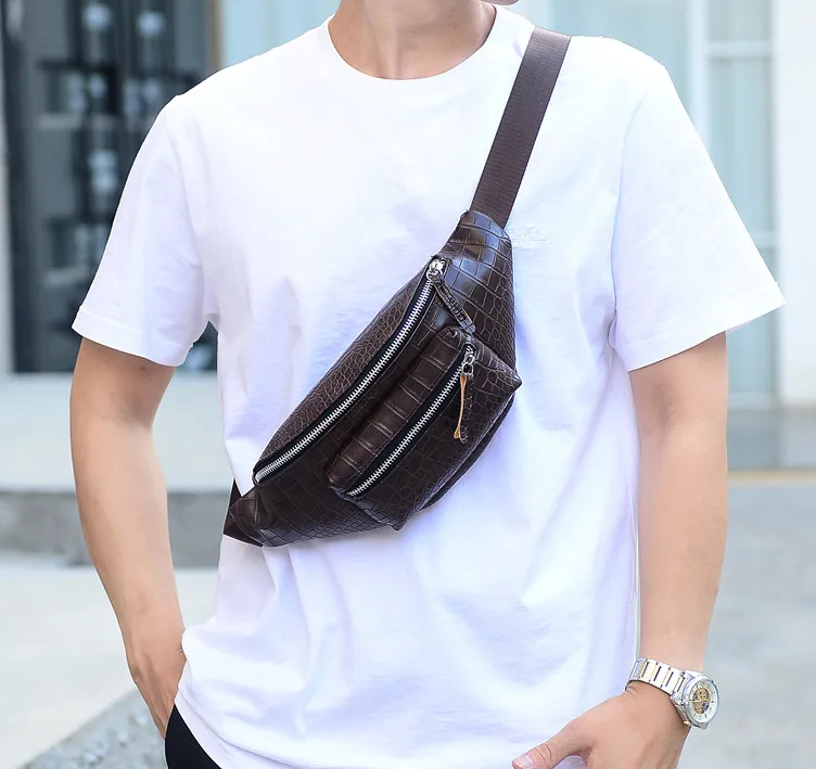 

Belt bag Men's NEW waist bag Hawcoar purse riñonera female Vintage solid color crocodile leather Shoulder wallet banana bag T3
