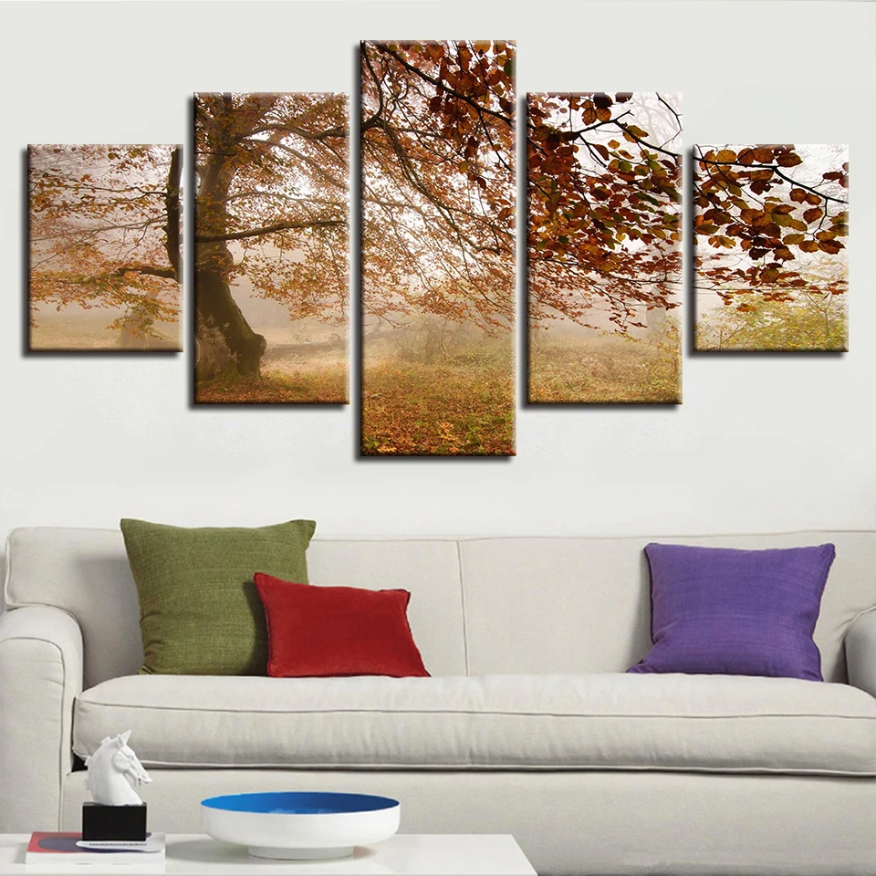 

Modular Canvas Picture Poster 5 Pieces HD Printed Maple Tree Landscape Painting Decor Modern Home Living Room Wall Art Framework