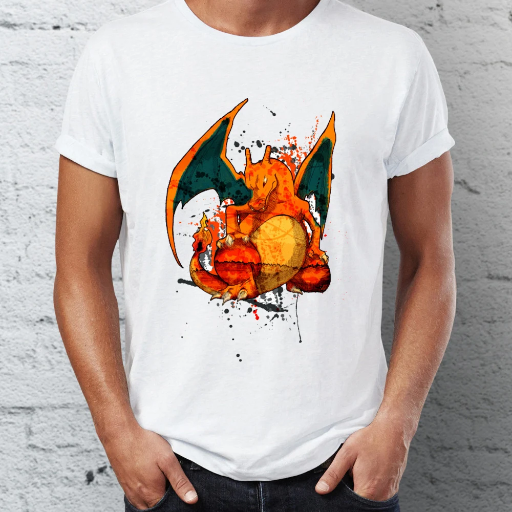 

Men's T Shirt Charizard Splatter Painting Art Super Smash Bros Pokemon Gaming Tee