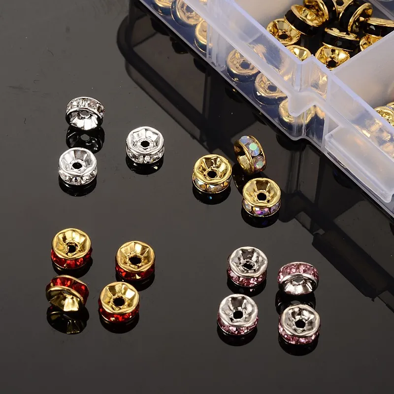 

Rhinestone Spacer Beads, Mixed Style, Mixed Color, 6x3mm, Hole: 1mm; about 20pcs/compartment, about 200pcs/box