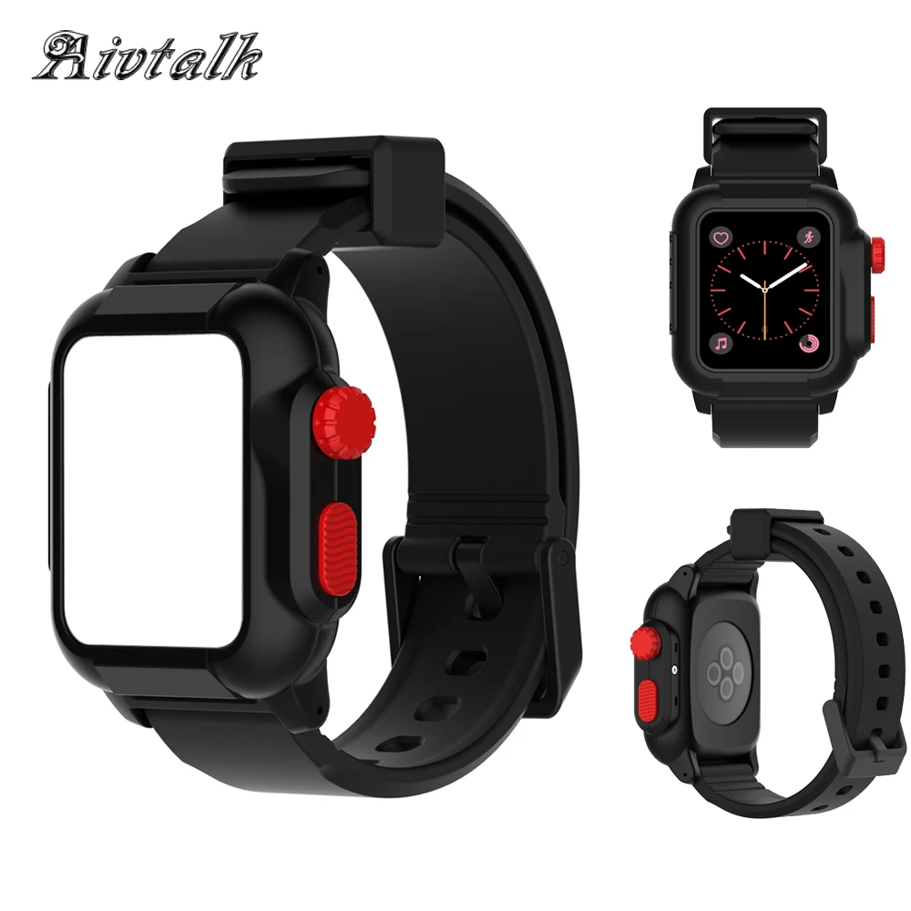 Aivtalk чехол и ремешок совместимы с Apple Watch 42 мм спортивные черные силиконовые