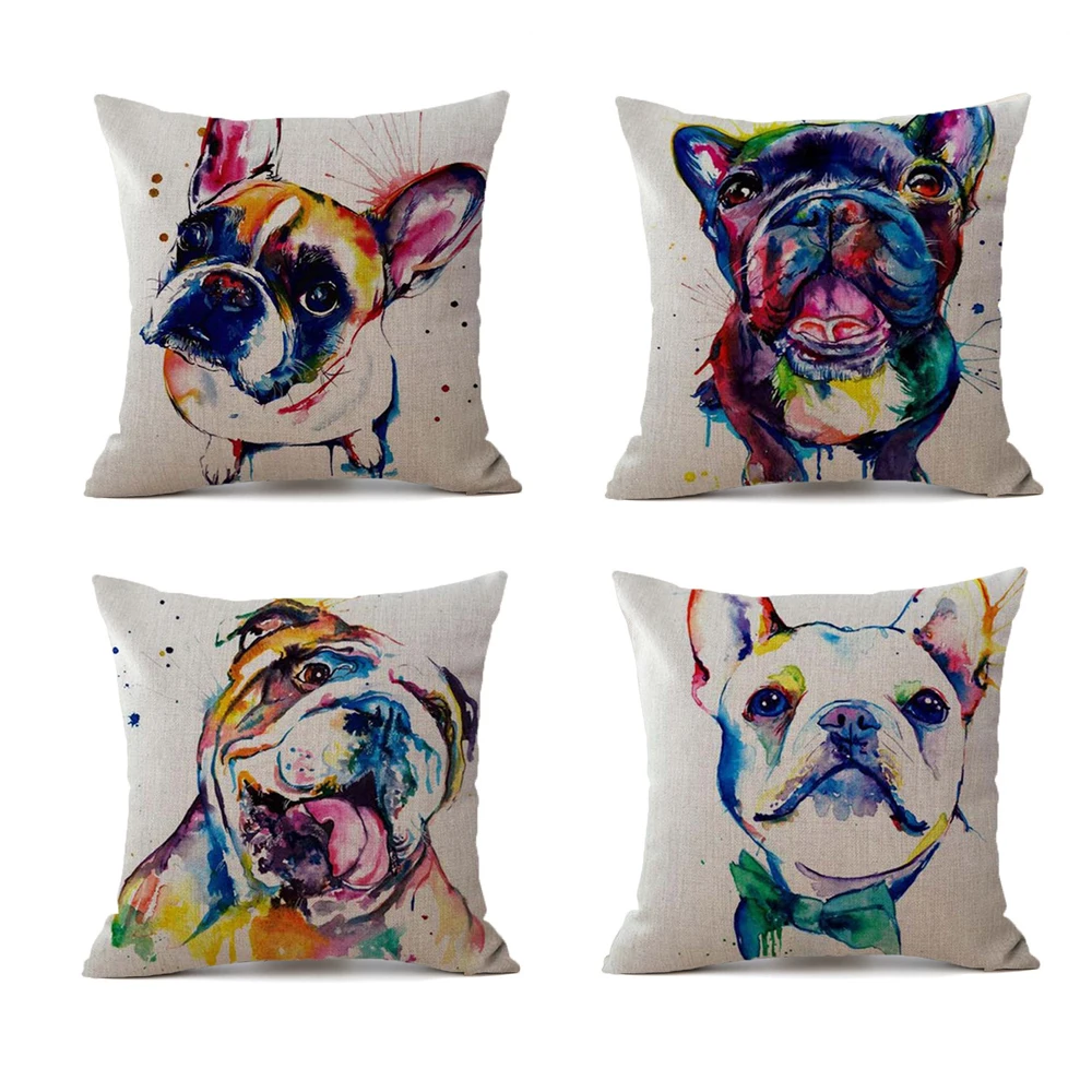 

YWZN Creative Bulldog Pillow Case Linen Cartoon Dog Decorative Pillowcases Cute Bulldog Throw Pillow Case kussensloop almohada