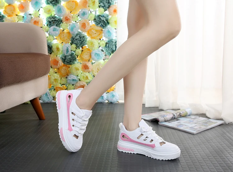 2018 feminino sapatos casuais hallow respirável laço