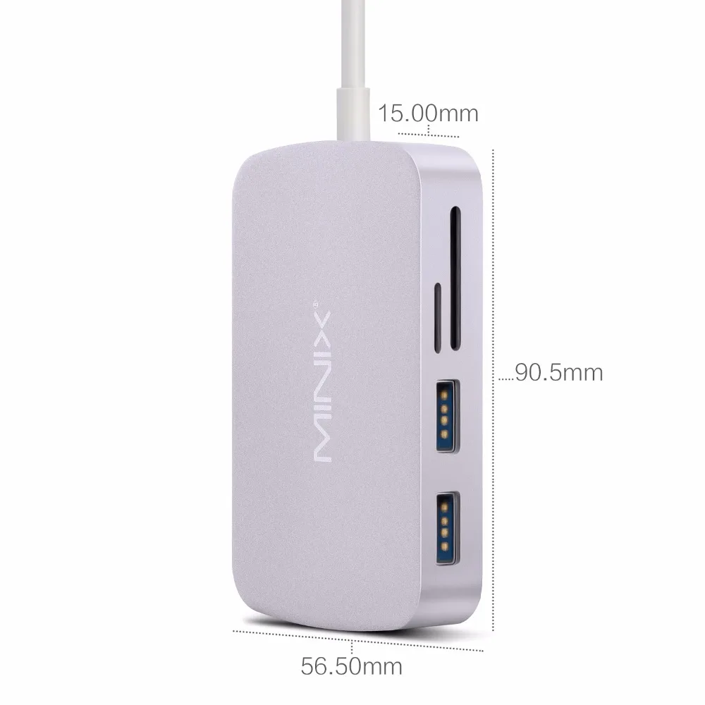 MINIX NEO C Type-C Multiport Adapter With HDMI Output Up To 4K Gigabit Ethernet USB-C For Charging Compatible With Apple MacBook