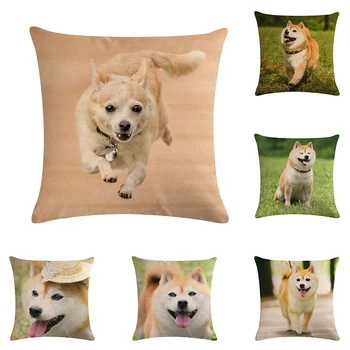 

Animal Gog Pattern Akita Cushion Cover Print Linen Affection Sofa Car Seat Family Home Decorative Case Housse De Coussin ZY904