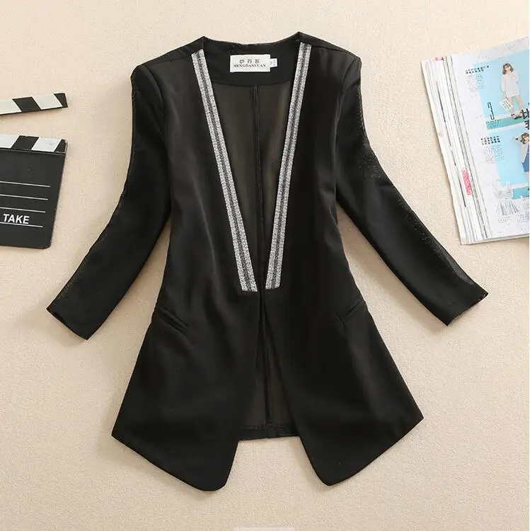 

2019 summer new short Slim women blazers coat woman cardigan mesh seven-point sleeve small suit female thin suit jacket