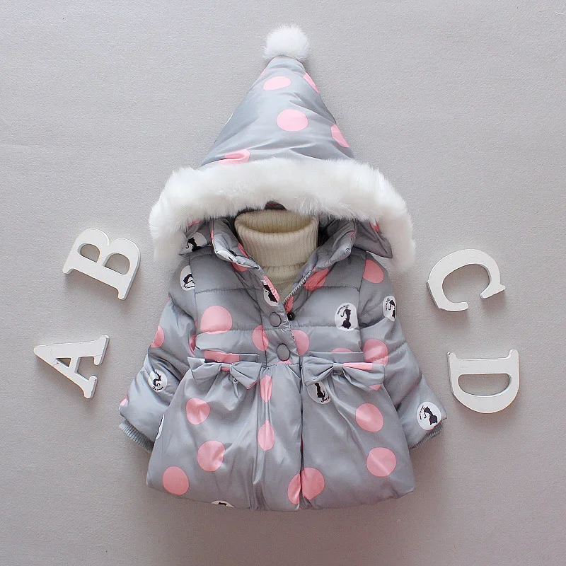 

ChanJoyCC Winter Hot Sale Children's Coat Baby Girls Long Sleeve Fashion Polka Dot Thickening Hooded Warm Outerwear For Kids