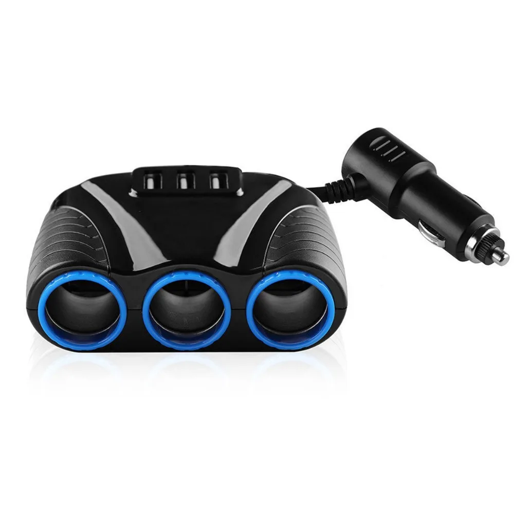 

SOONHUA 3 Car Cigarette Lighter Socket 3.1A 3 USB Universal Car Charger Splitter Hub High Power Adapter 120W For Mobile Phones