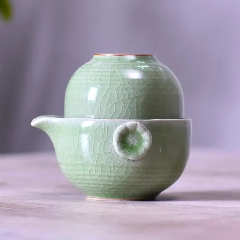 Chinese Kung Fu Tea Set Green Ceramic 1 Gaiwan Teapot And 2 Teacup Set Outdoor Travel Unisex Tea Ceremony Teacup Family HomeGift Chinese Kung Fu Tea Set Green Ceramic 1 Gaiwan Teapot And 2 Teacup Set Outdoor Travel Unisex Tea Ceremony Teacup Family HomeGift