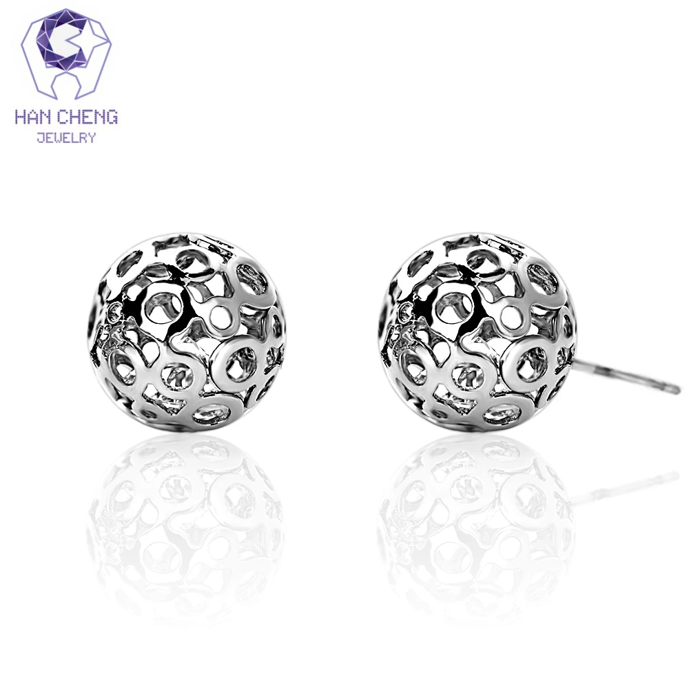 

HanCheng New Fashion Cute Hollow Silver Plated Nail AAA Zircon CZ Gem Stone Round Stud Earrings For Women Jewelry brincos bijoux