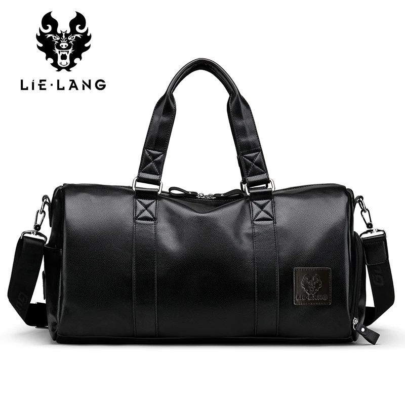 LIELANG Men's Black handbag Travel Bag Waterproof Leather Large