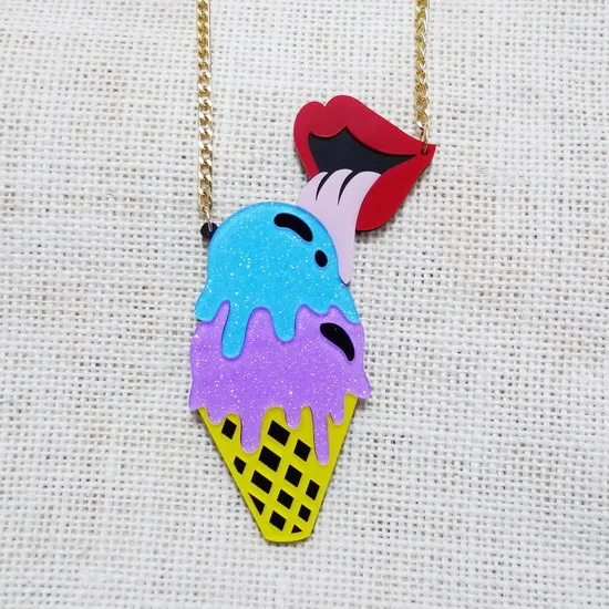 

Personality punk Eating ice cream pendant necklace acrylic rock hip hop sexy icecream tongue necklace for women club necklace