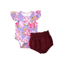 0-24M Infant Kids Baby Girl Floral Romper Tops Shorts Party Outfits Set Clothes Summer