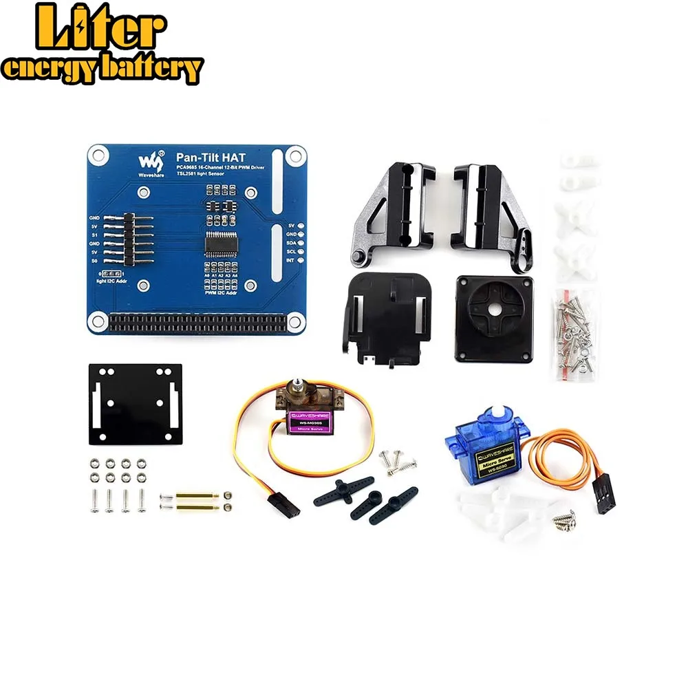 

2-DOF Pan-Tilt HAT for Raspberry Pi, Light Intensity Sensing, I2C Interface,compatible with Raspberry Pi Zero/Zero W