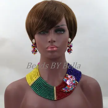 

Multicolor Crystal Women Party Gift Nigerian Wedding Beads Lace Jewelry Sets Necklace African Jewelry Sets Free Shipping ABL225