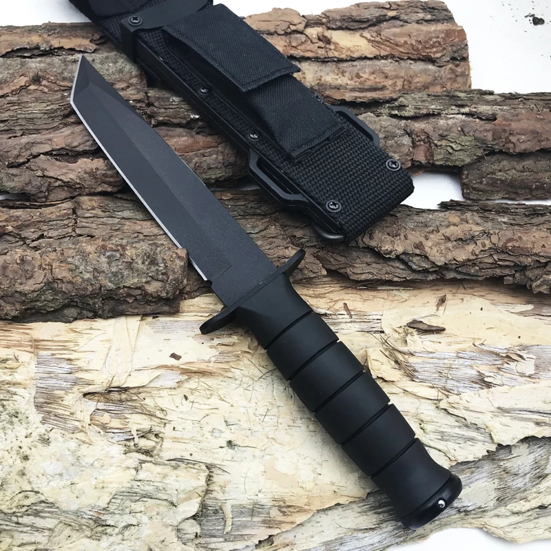 Открытый Tanto охотничьи фиксированные ножи, 420J2 лезвие резиновая ручка тактический нож для выживания, Походный нож