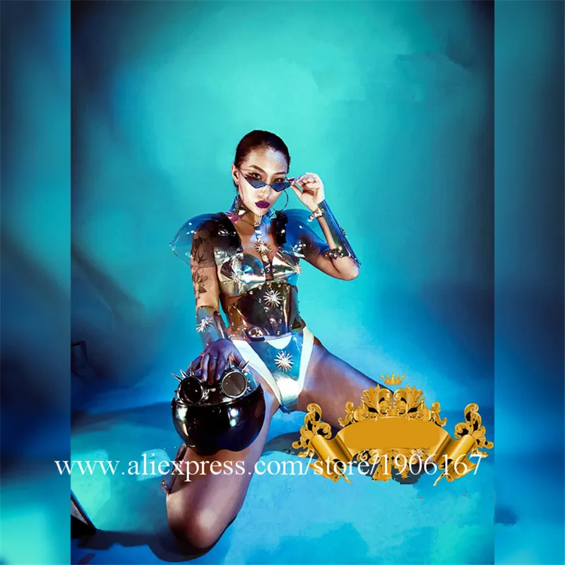 Nightclub GOGO female space laser mirror locomotive armor costume dance team female costumes1
