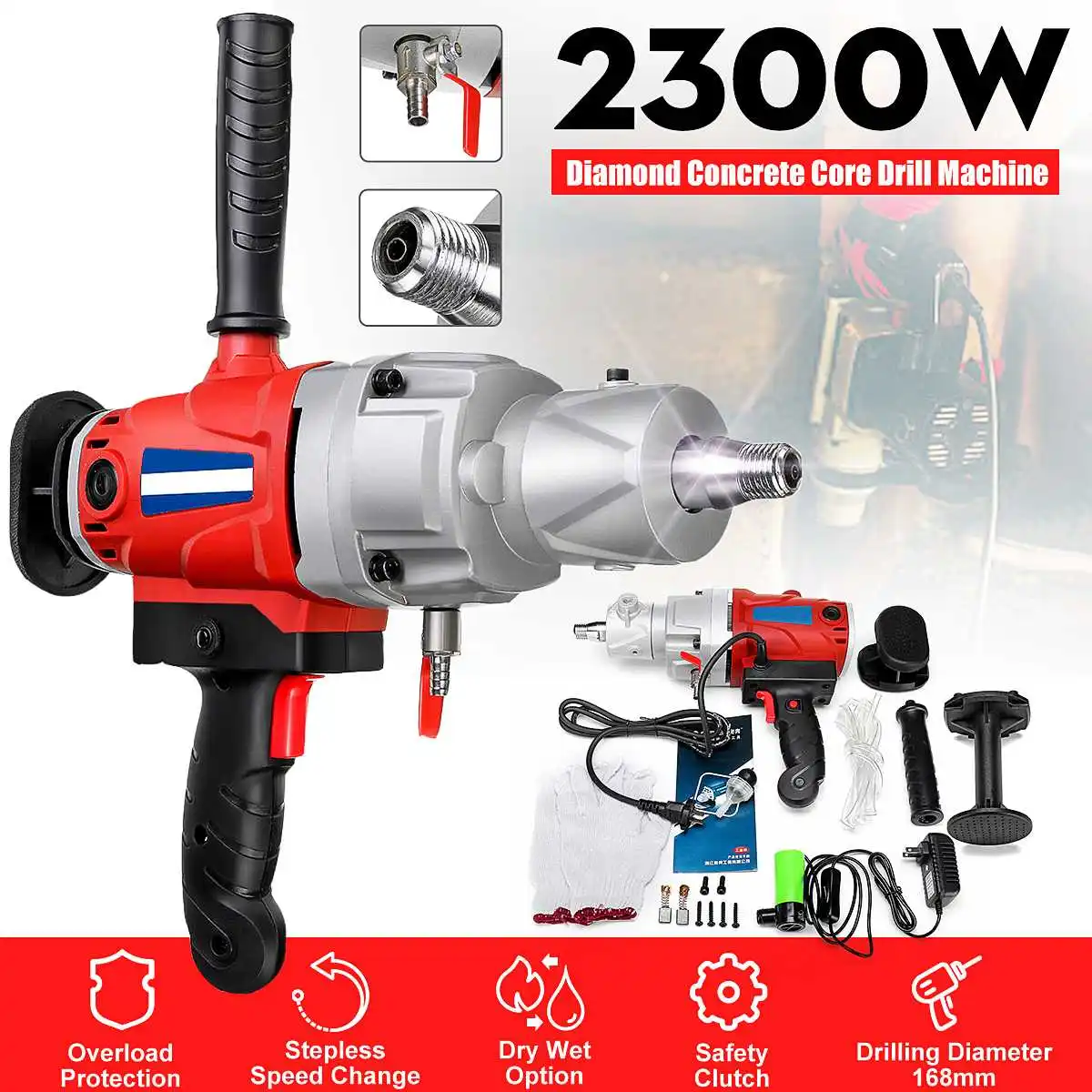 

2300W 168mm Electric Core Drill Stepless Speed Concrete Diamond Handheld Core Drill Wet Concrete Core Drilling Machine