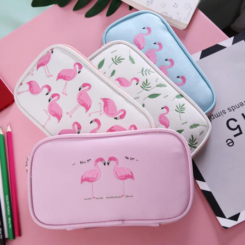 

1 Pcs Cute Flamingo Pencil Case Canvas Large Capacity Multi-function Pencil Bags Pen Box School Stationery Student Girl Gift