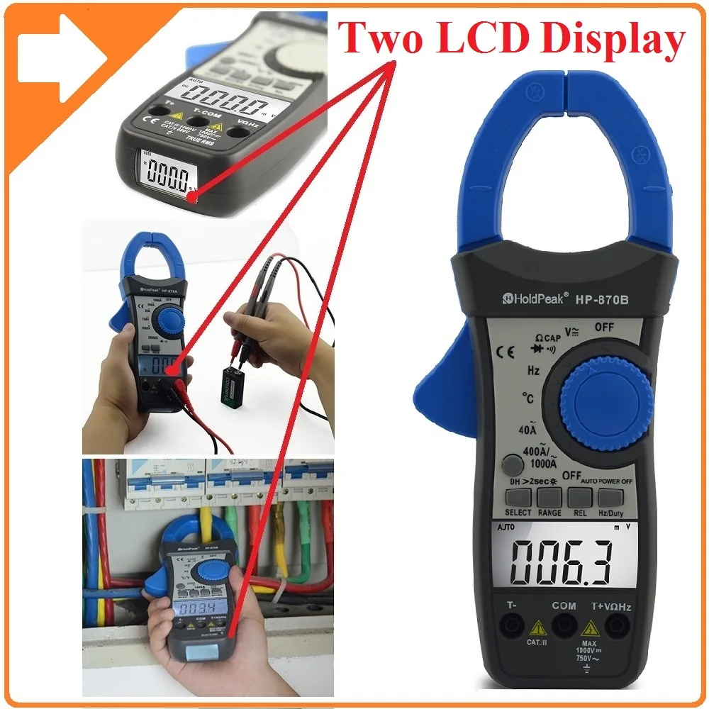 HoldPeak HP-870B rango automático DC AC Digital Clamp Meter multímetro Pinza Amperimetrica Amperimetro retroiluminación apagado automático HoldPeak HP-870B rango automático DC AC Digital Clamp Meter multímetro Pinza Amperimetrica Amperimetro retroiluminación apagado automático