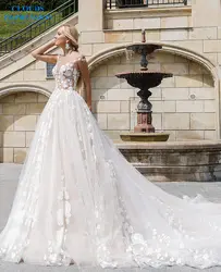 Облака впечатление пикантные 2019 трапециевидной формы свадебное платье кружево Иллюзия платье невесты из тюля Vestige De Noiva Часовня Поезд