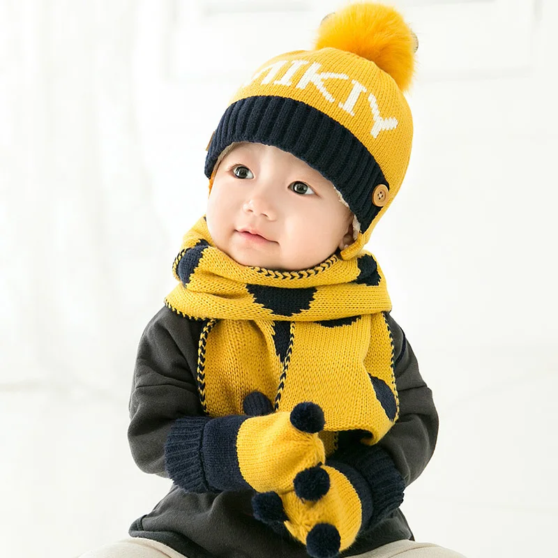 KACAKID Unisex Winter Baby Hats Scarf Gloves 3 Pieces Set Cute Letters