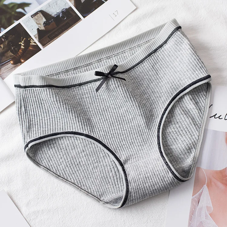 6pcs Japanese cute size girls underwear female thread breathable waist ladies cotton underwear factory direct stock underwear - Цвет: grey