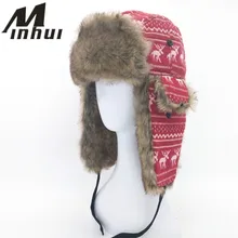 Minhui Для женщин утолщение хлопок Мех животных Зима Earflap Утепленная одежда зимние Кепки S русский Шапки-ушанки для женщин для Для женщин женские Кепки